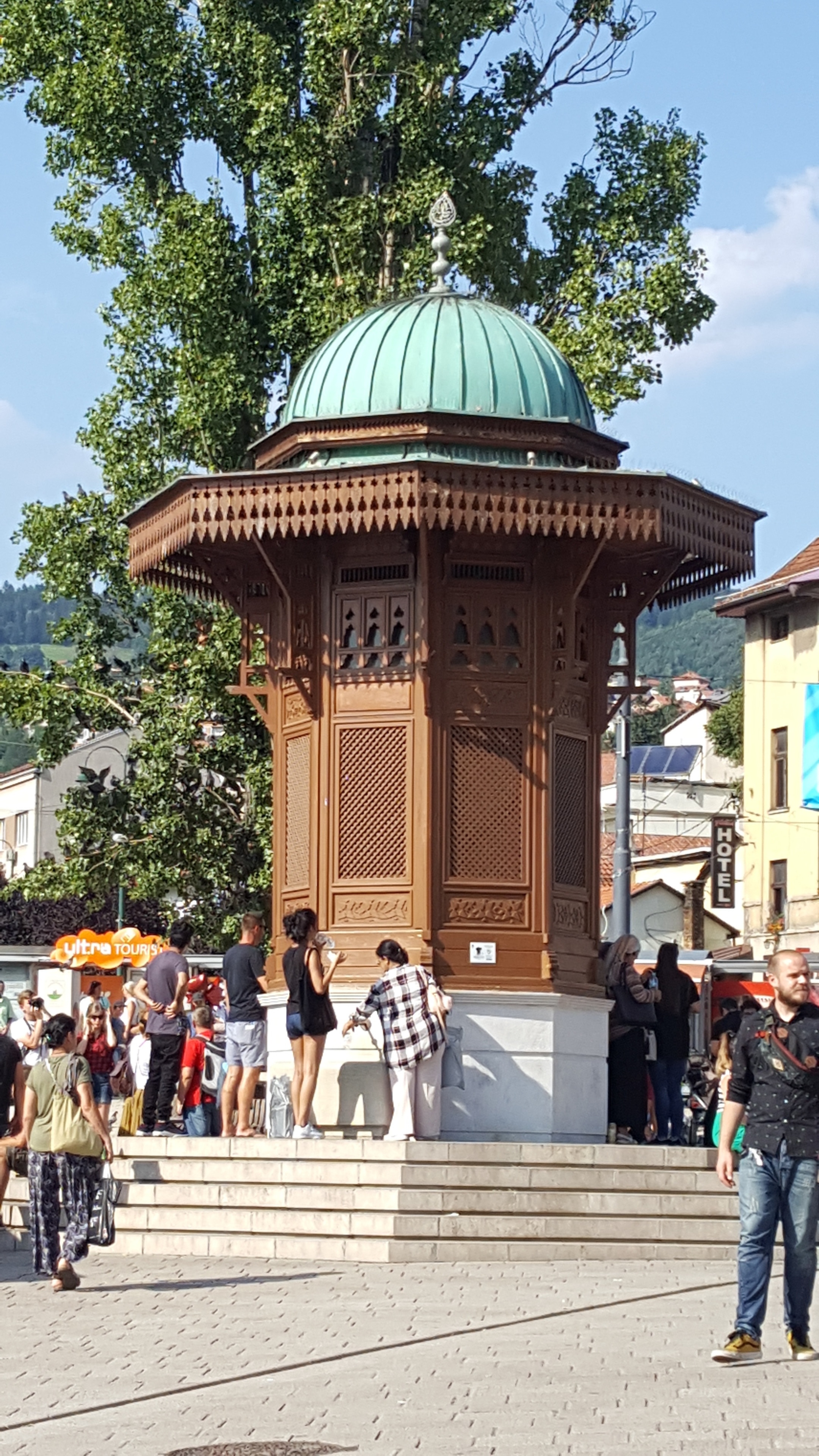 The Sebilj is an Ottoman wooden fountain in the centre of the old town. It is said that if you drink from the fountain, you will return to Sarajevo.

  -2018
