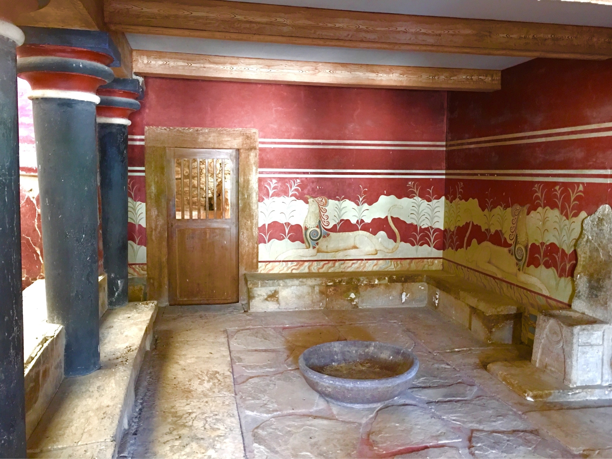 The Throne Room of Knossos, Crete island, is the oldest throne room in Europe, it was built during the 15th century BC for ceremonial purposes. 