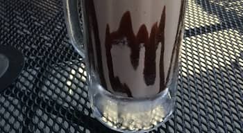 Mugshots downtown. Chocolate Milkshake in a Frozen mug.