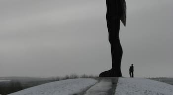We lived in the North East of England for several years and I drove past the awesome Angel of the North pretty much every day.

This pic is towards the end of Winter but still cold, with snow and grey skies, sun trying to peek through the grey.

If you're in the wonderful North East, be sure to stop in off the motorway and check out the sheer size of this sculpture.

6.4.2008
