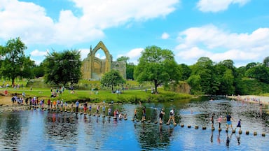 This is beautiful Bolton Abbey  in Wharfedale at the foot of the Yorkshire Dales. The now ruined abbey was founded in 1154 but dissolved by Henry VIII in 1539. Dare to cross the sixty stepping stones to cross the river but beware of the Strid with its dangerous eddies of water.