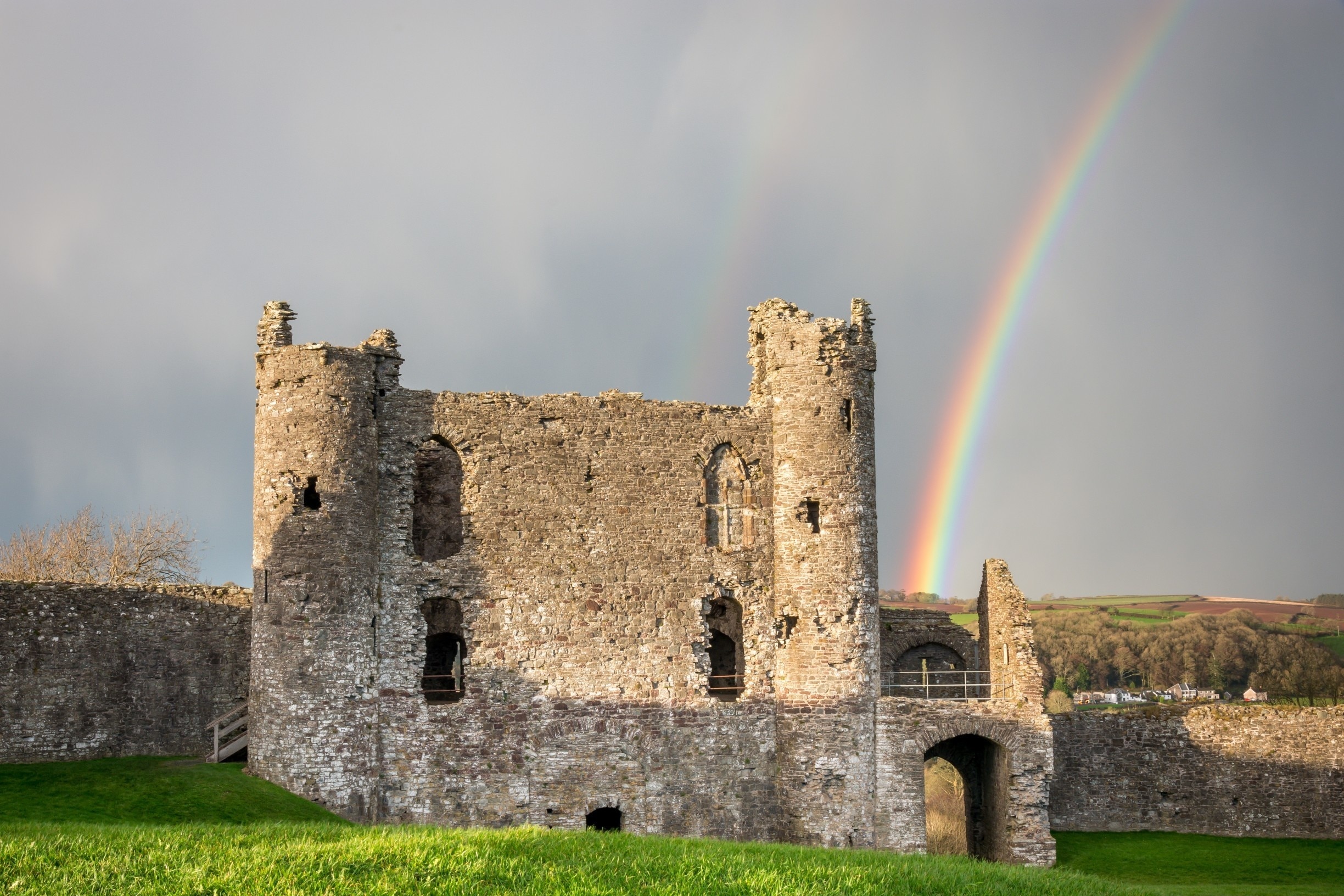 So lucky to capture the double rainbow effect from the ancient castle grounds in West Wales. 