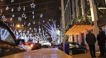 Christmas lights are up in the Georgian capital of Tbilisi! View from the sidewalk in front of the new Stamba Hotel on Kostava Street.