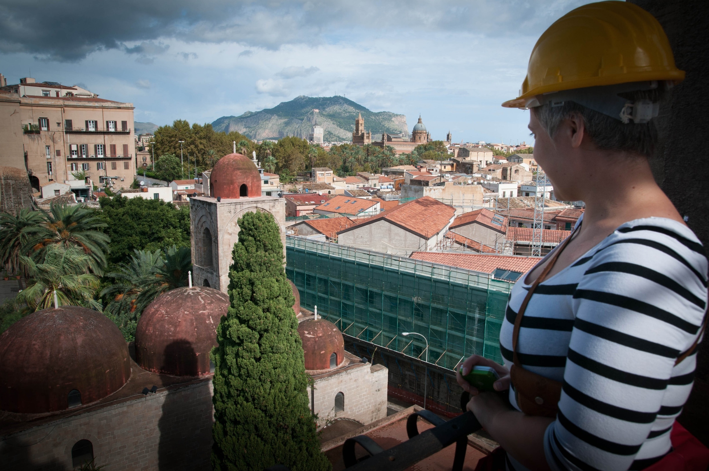 The best views over magnificent Palermo are from the bell tower of the church [and I'm talking here about the best way I could have spent 2 EUR!]. 
You must wear a helmet, which ends up as a very stylish accessory. 