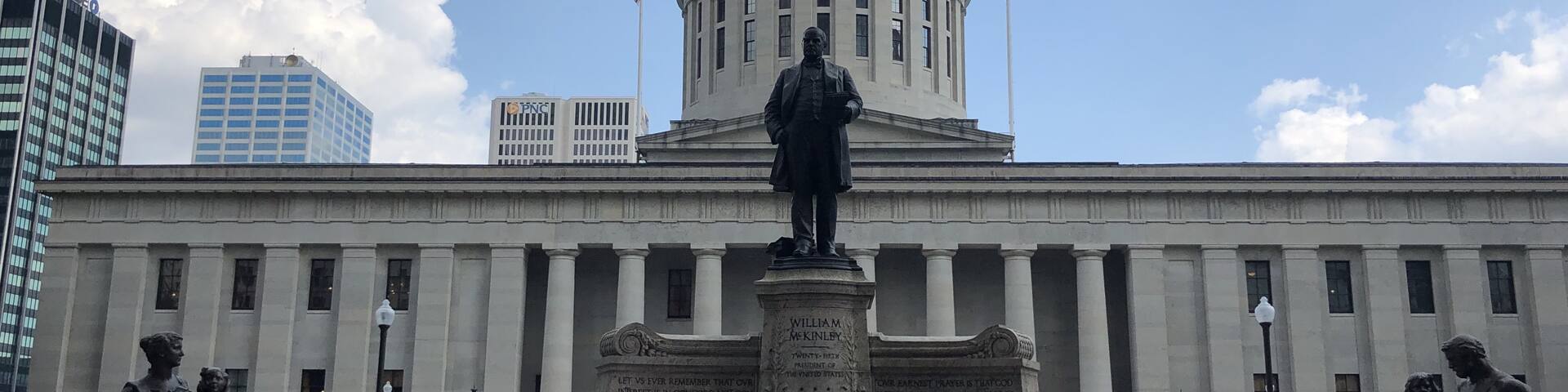 Completed in 1861 the Ohio Statehouse is one of the few that does not have a dome. The statue was placed in 1906 to honor William McKinley, former Ohio Governor and US President.