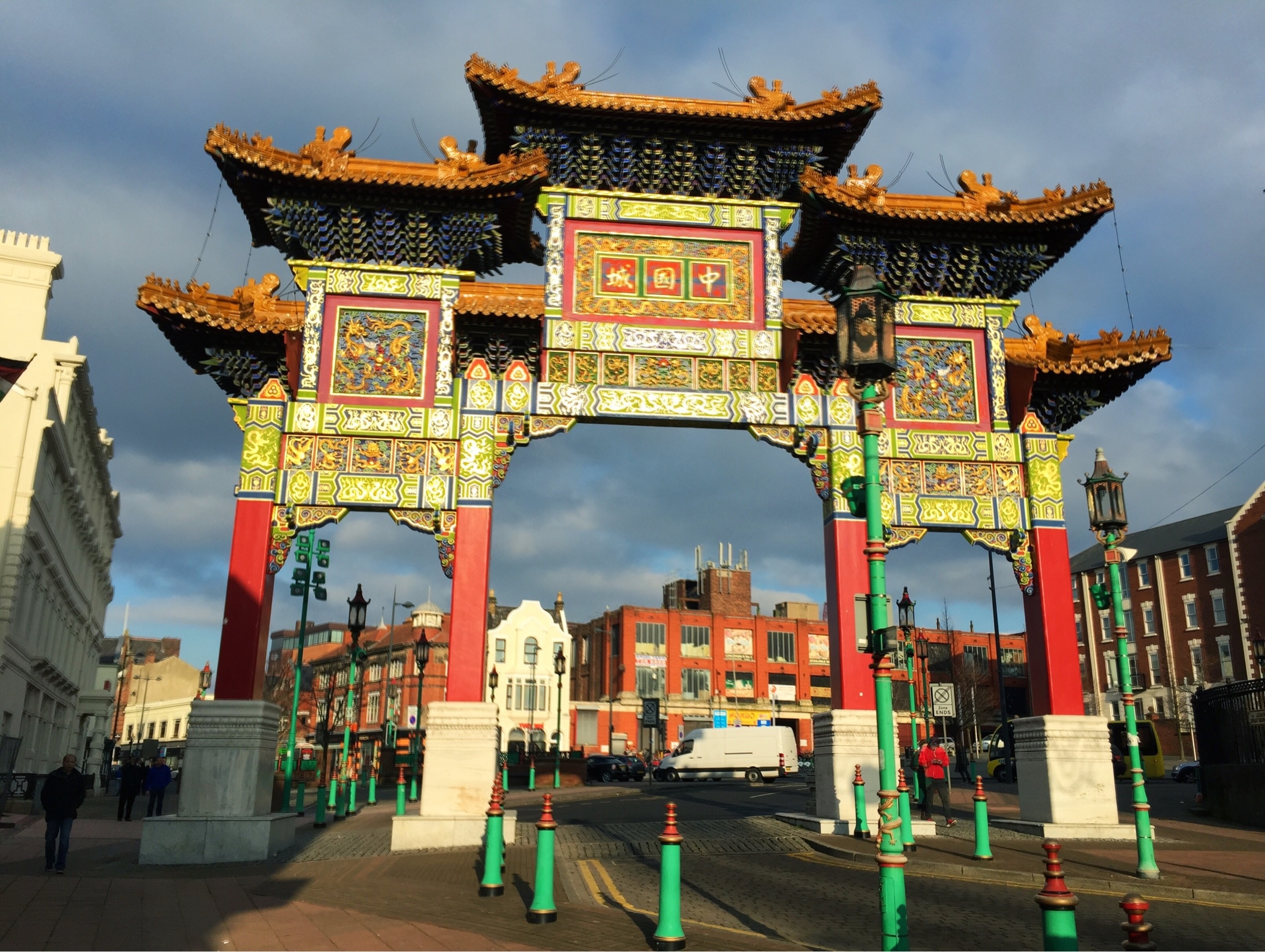 Entrance gate at Liverpool Chinatown, the oldest in Europe. 