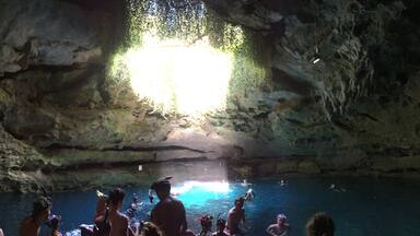 A view of the karst window from inside the Devil's Den Spring. The cave has an underwater spring that stays at 72 degrees year round. You can snorkel or scuba dive inside. So far this has been my favorite experience in Florida!