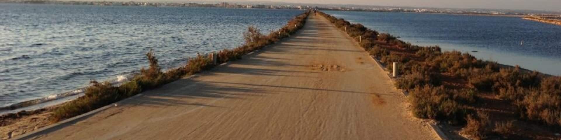 When you visit San Pedro del Pinatar, make sure to take a wall up the pier near the old wind mill. At the end there's another one. You could go further but you'd walk into the sea. This pier is one of the arms that almost close the Mar Menor. You should time it so that you walk back when the sun starts to set. Seeing the sun set behind the houses, the mountains and into the sea is wonderful.