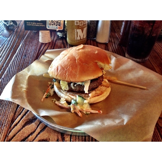 Delicious hamburgers and sweet potato tots.