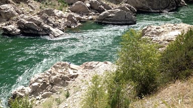 The Snake River is an awesome meandering river through Wyoming and Idaho. Great kayaking and rafting. Evel Knievel tried to jump it in 1974 farther down at the wider canyon. 