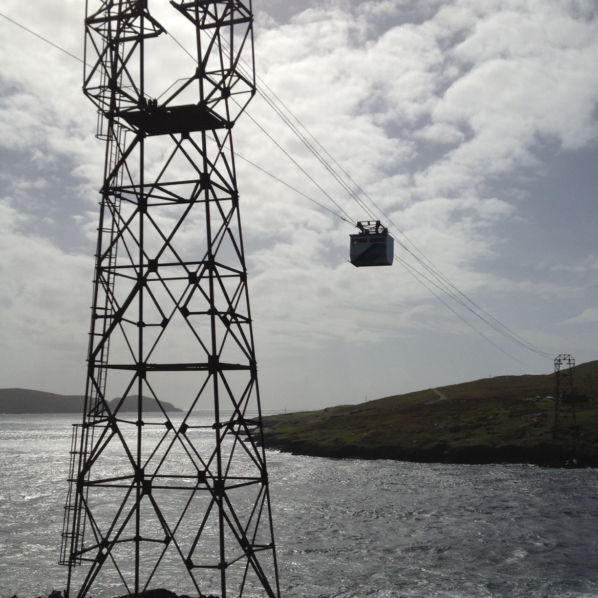 The only cable car in Ireland. Twelve minute ride in a little wooden car, get blown around by high winds on the way over. Oh, you may share the ride with sheep. That's how they get them to the Island. About ten permanent residents on Dursey Island.
