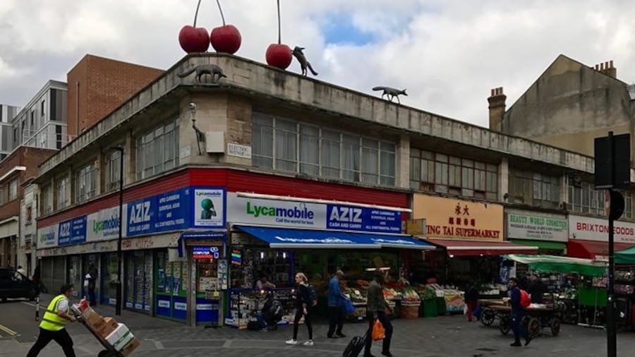 'Foxes and Cherries'
Artist: Lucy Casson.
Date: 2010.
Nearest station: Brixton.