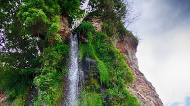 The natural waterfall at St Audries Bay plunges straight down onto the beach and can only be reached on foot at low tide.