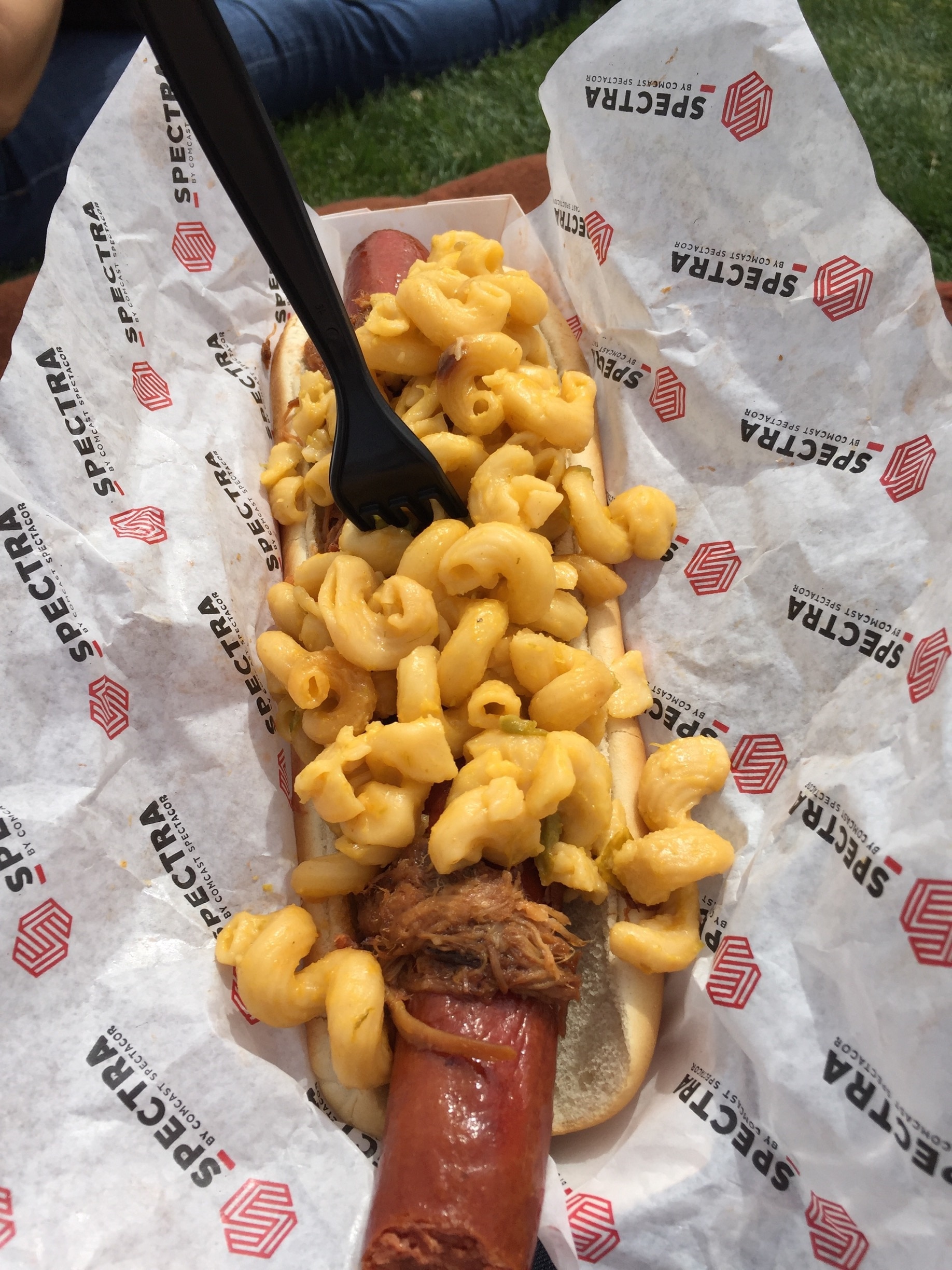 Looking for some over the top hot dogs? Check out these half pound franks topped with pulled pork and green chili Mac and cheese while catching a spring training game. 