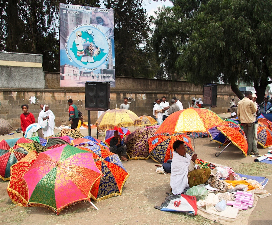 Outside the St. George Church in Addis on festival day a large number of vendors are selling colorful umbrellas.
#LifeAtExpedia