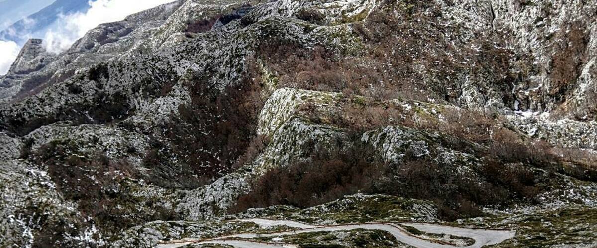 The view of the crazy, curvy road leading to the top of Sv. Jure. It is the highest mountain road in Croatia and a three hour drive from Dubrovnik. It is a park of beautiful views and trails.