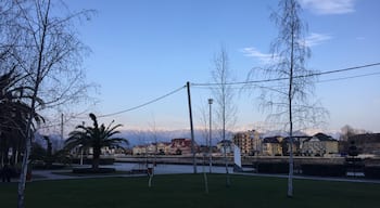 Great view walking through Adler - snow capped mountains in the background 