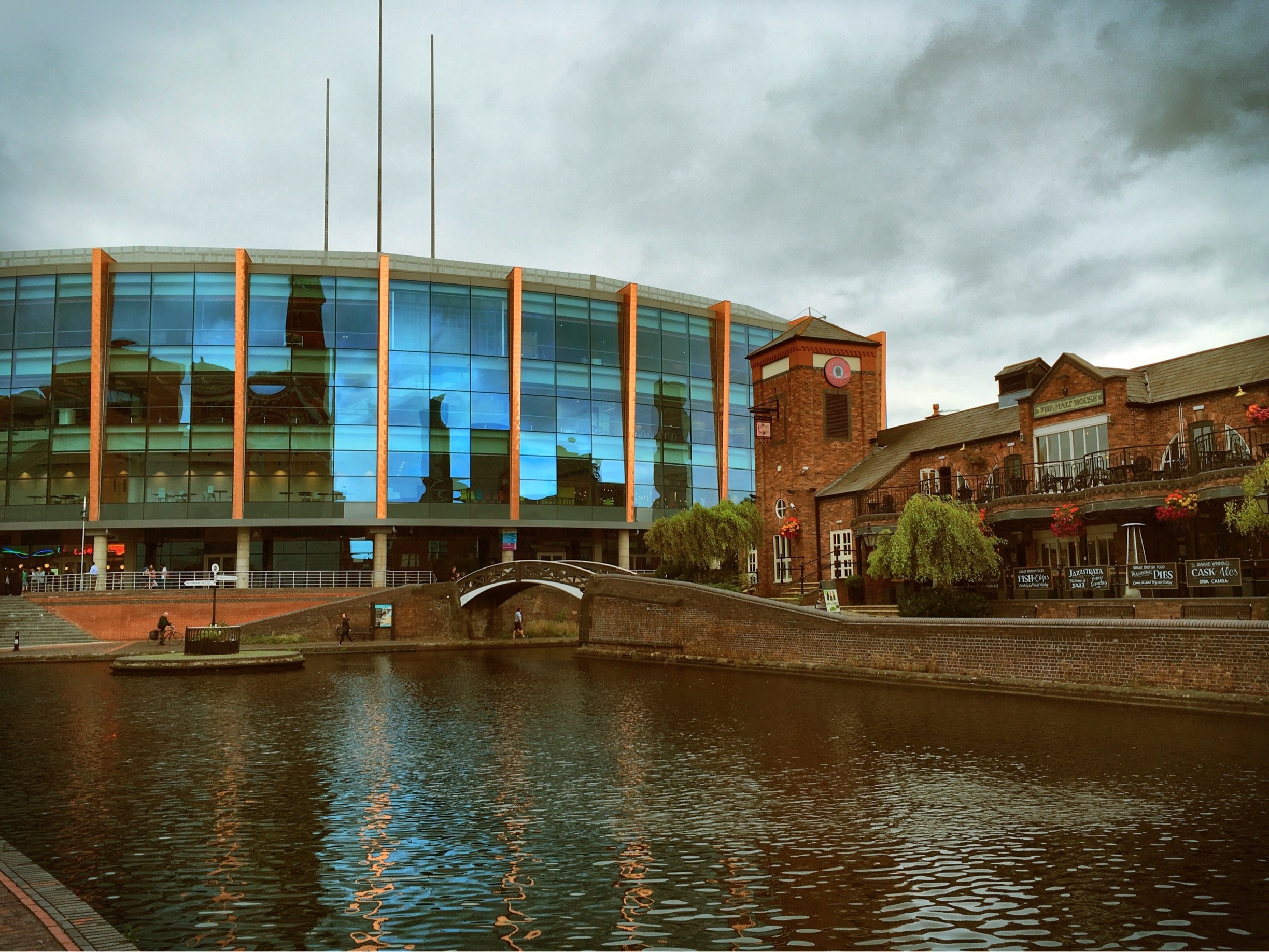 View across the canal of Barclaycard arena. Taken from the National Sea Life Centre in Birmingham.