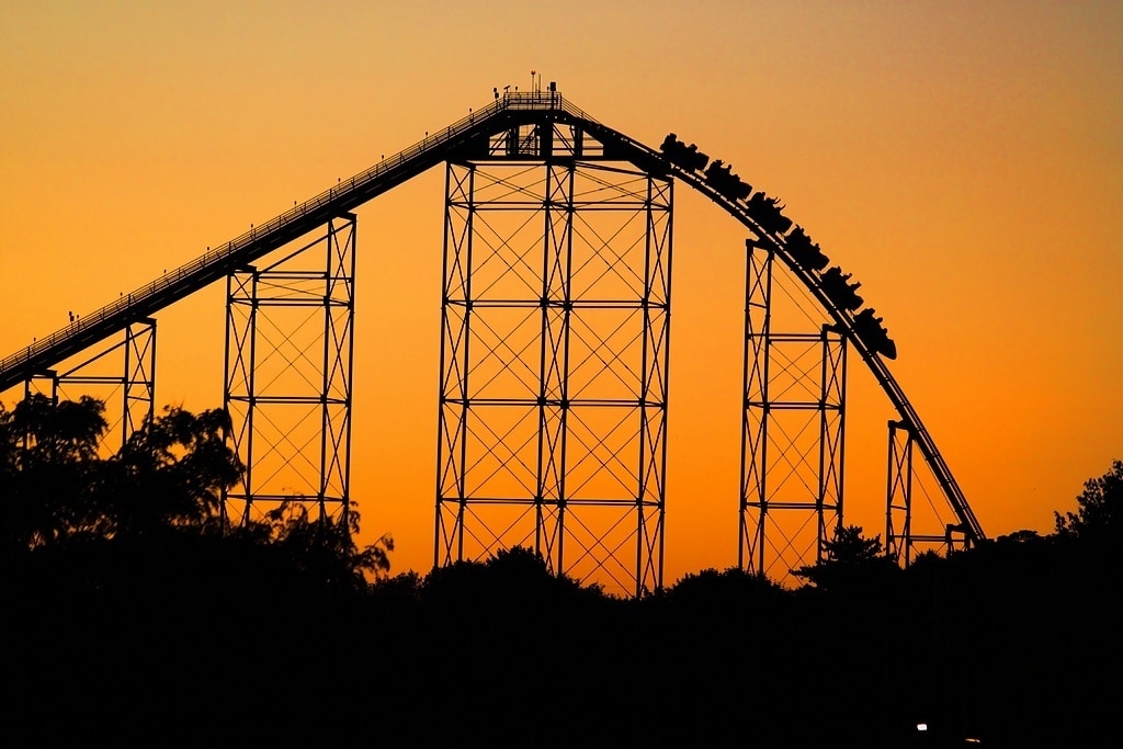 Steel Force, at Dorney Park, is 5,600 feet in length (over 1 mile long, making it the longest coaster on the East Coast), and has a 205-foot first drop, with a top speed of 75 mph. Riders experience over 2.5 G's at the bottom of the first hill.