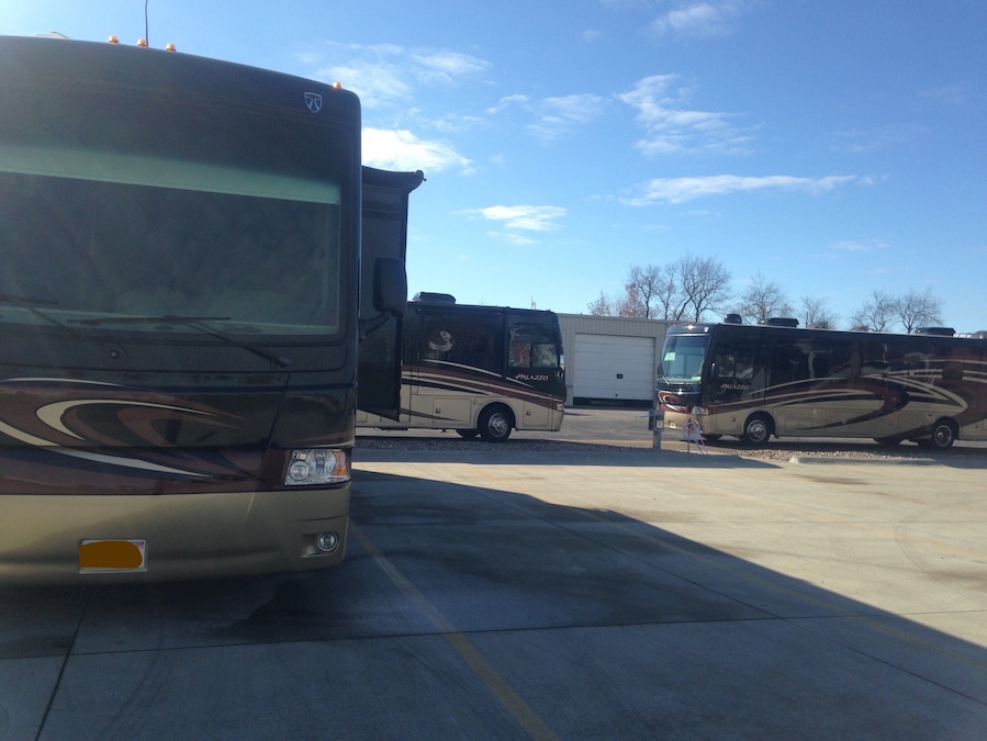 At Thor motorhome plant for service.
Found it funny that there were 2 other models there at the same time with the same color scheme.
The Palazzo Triplets (November 2015)