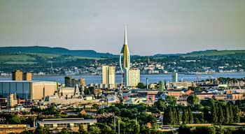 From the top of Portsdown hill you can see Portsmouth and the Spinnaker Tower. Beyond the Solent separates the Isle of Wight from the British mainland.