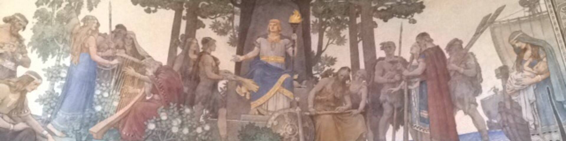 The God Heimdall giving gifts to Humanity.