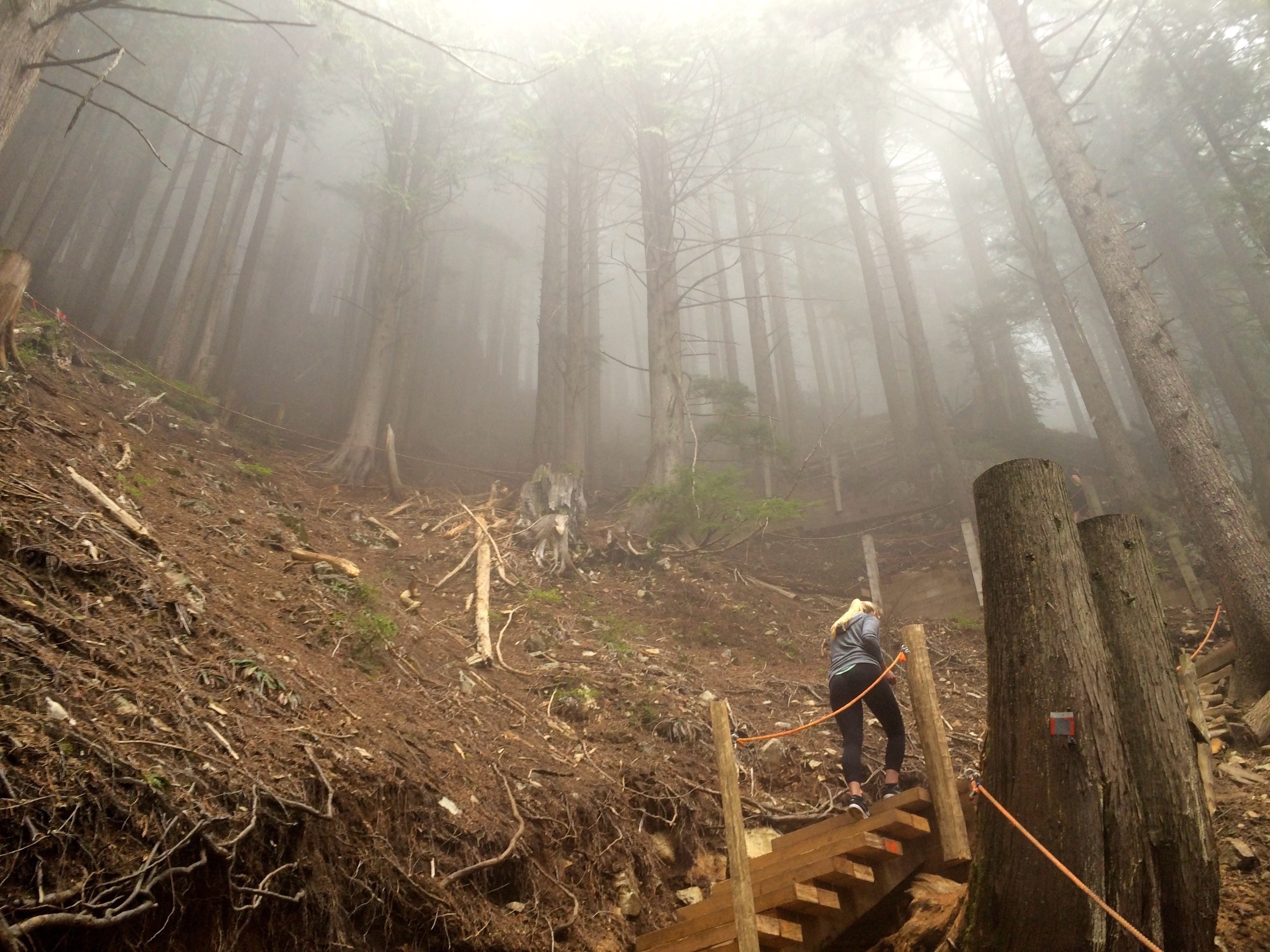 Making my way up the grouse grind when the fog rolled in 