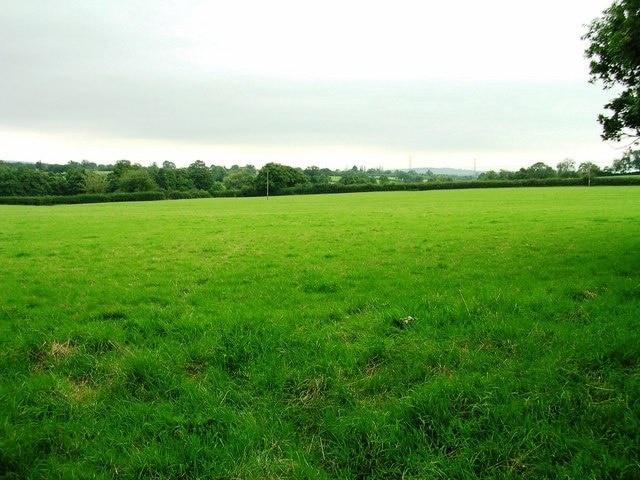 Field view View from NE corner of field back down line of public footpath (runs to right of telegraph pole)