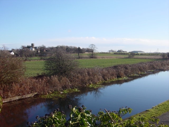 Melling from the canal bridge. Looking across the fields to Melling church from the bridge over the Leeds-Liverpool canal.