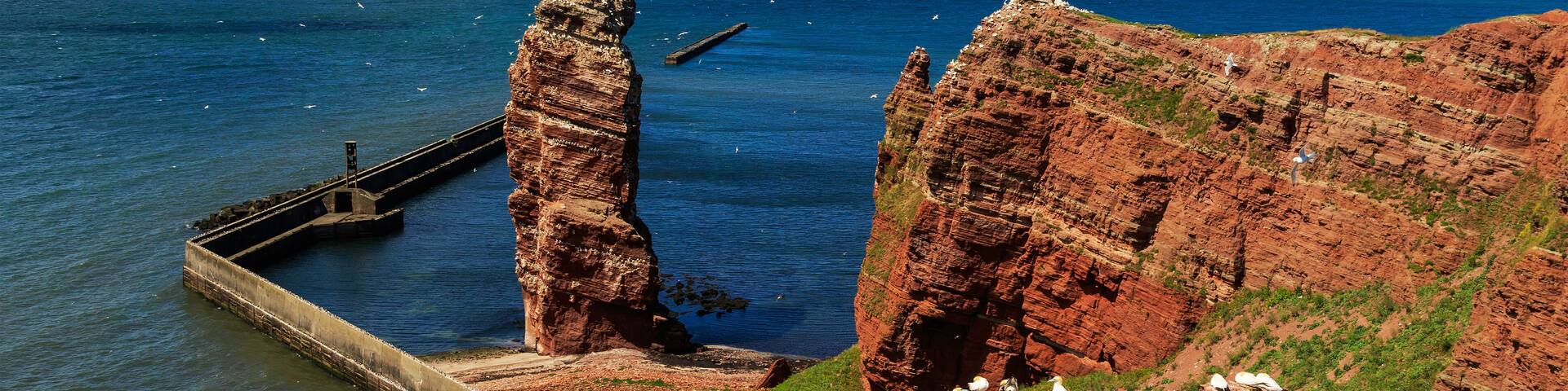 View of the cliffs from upper island of Heligoland, Germany