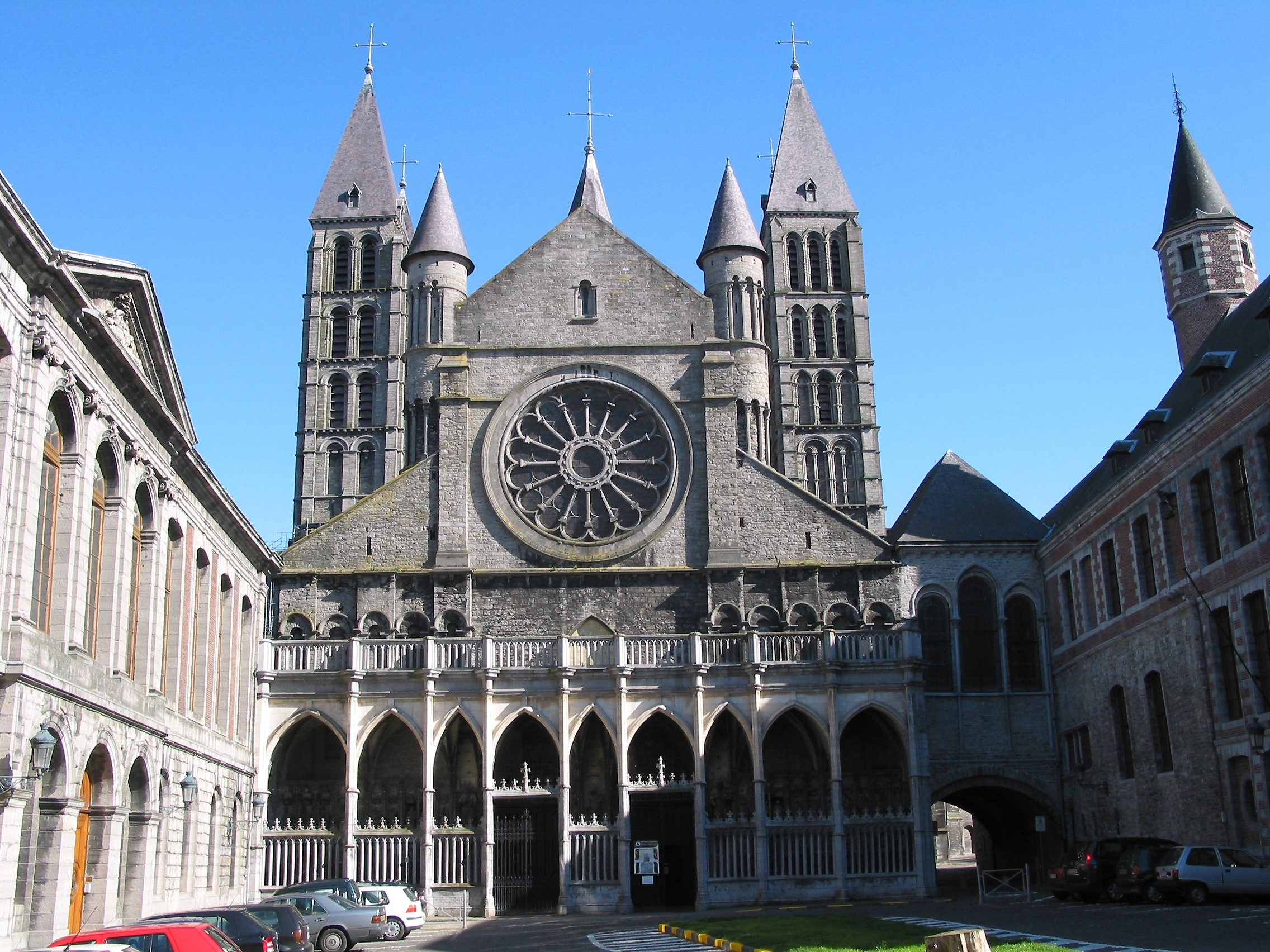 Tournai (Belgium), western porch of the Notre-Dame (Our Lady) cathedral (XIIth century).
