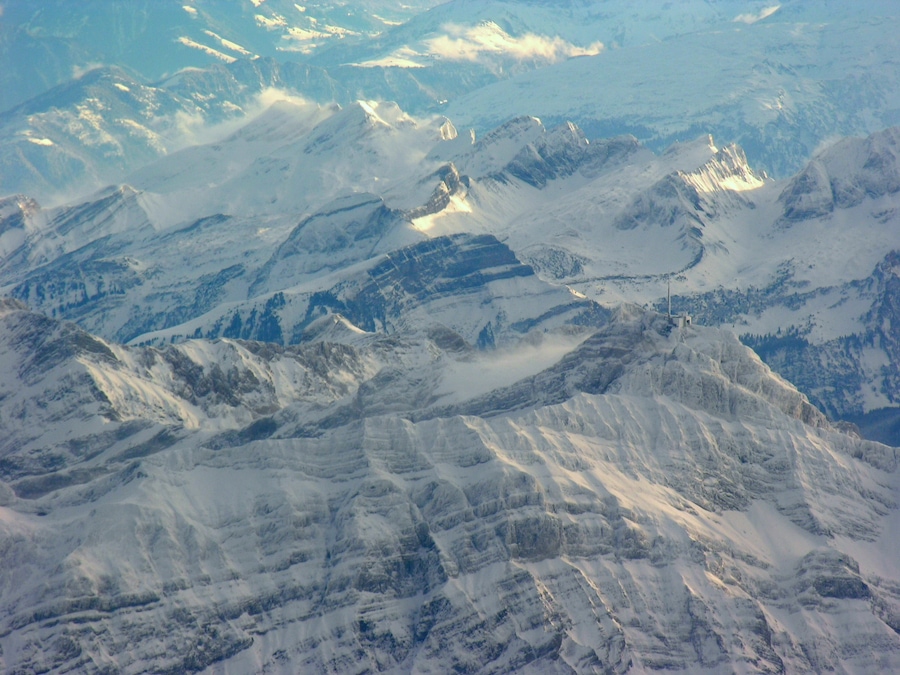 Aerial View of Säntis from overhead Niederbüren at 3970 m asl