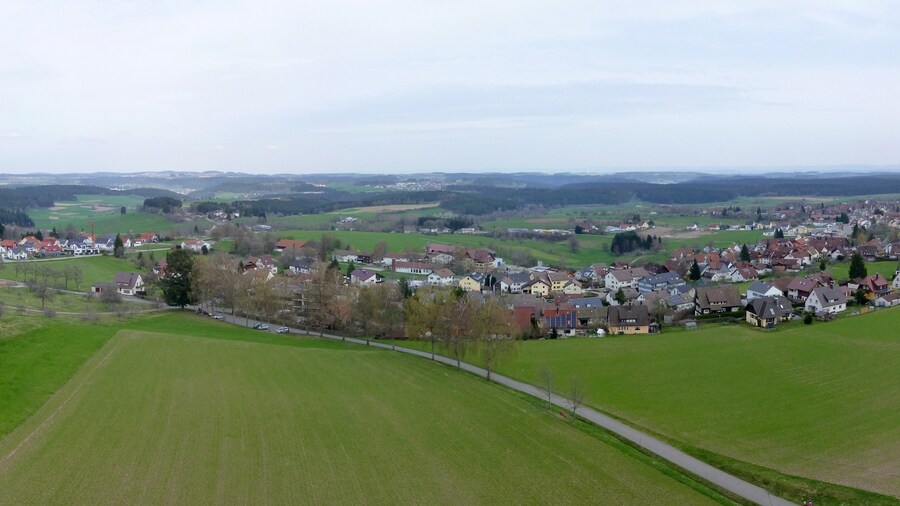 Photo "Panoramafoto vom Vogteiturm mit Blick nach Osten auf Loßburg; halbrechts am Horizont die Schwäbische Alb" by Muck50 (Creative Commons Attribution-Share Alike 4.0) / Cropped from original
