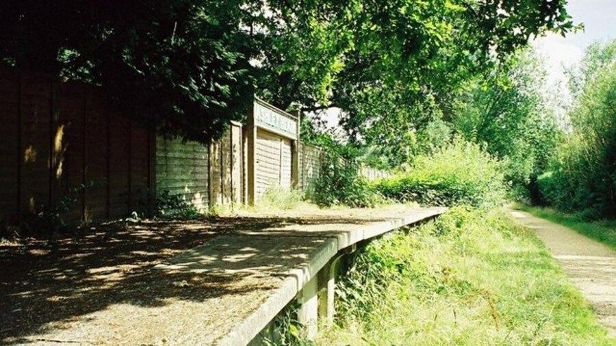 Photo "Ashley Heath: old railway platform This former railway line is now a pleasant forest walk from West Moors to Ringwood." by Chris Downer (Creative Commons Attribution-Share Alike 2.0) / Cropped from original