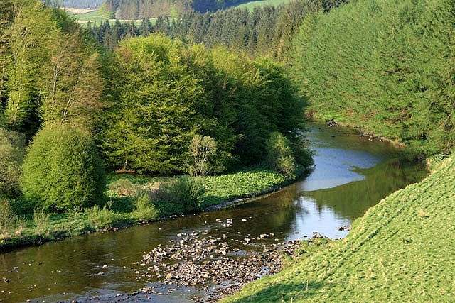 The White Esk A bend in the river at Slippery Knowe.