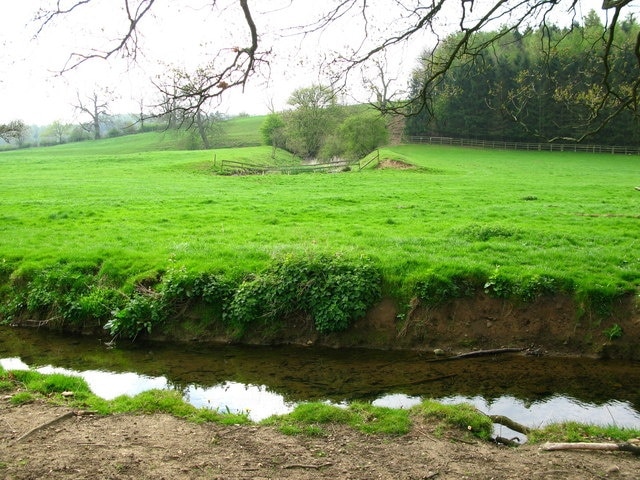 Stainley Beck Looking across Stainley Beck from the Ripon Rowel Walk towards The Park Fields behind Stainley House.