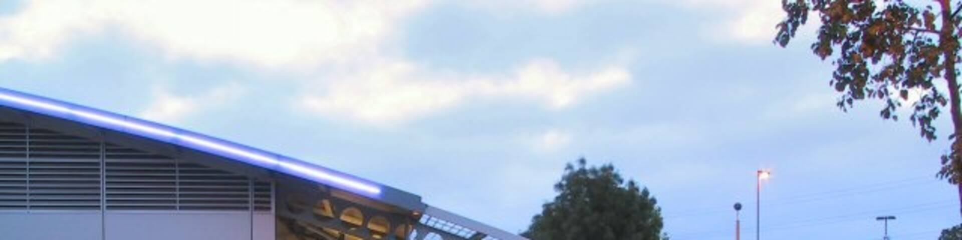 Dawn at South Mimms. View of the service building at South Mimms on the M25 motorway