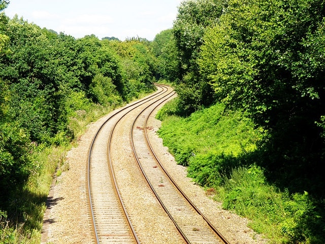 Gloucester to Swindon Railway Line A view of the railway as it descends into the valley below Chalford.