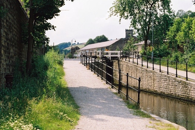 Pickle Lock, No 22E, on the Huddersfield Narrow Canal at Slaithwaite, West Yorkshire, looking west.