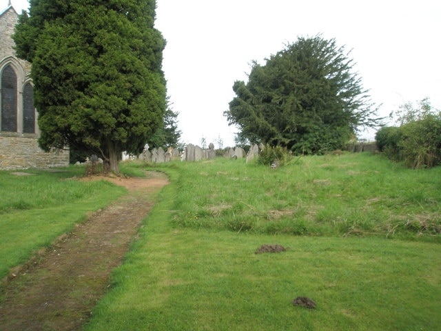 Path running west to east across Acton Scott churchyard