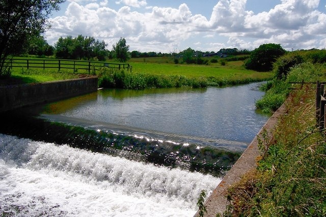 Maids Moreton weir Weir on river Great Ouse. Recently rebuilt having been undercut by the river in flood.