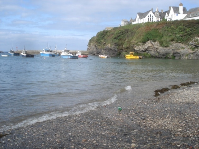 Beach at Port Isaac Here at high tide. Most of the harbour area reverts to a shingly beach when the tide goes out.