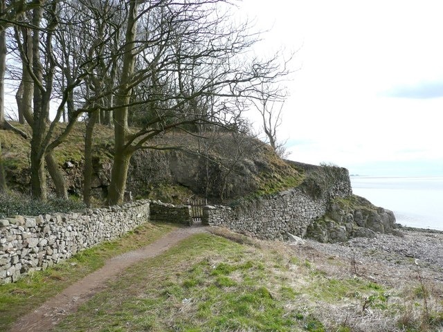 Path from the cove, Silverdale After climbing the wooded cliff, this runs across fields to Silverdale village.