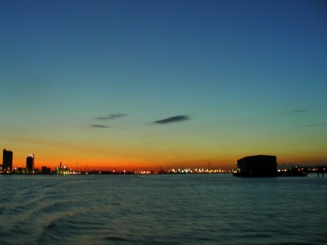 Erith Reach - River Thames at Rainham. A perfect end to a July evening. The large jetty on the right services the Cleanaway landfill site on Rainham Marshes (see 49380).