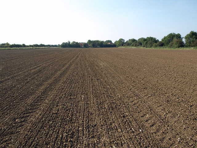 Tilled Field near Goxhill Hall The hedgerow on the right marks the route of the dismantled railway.