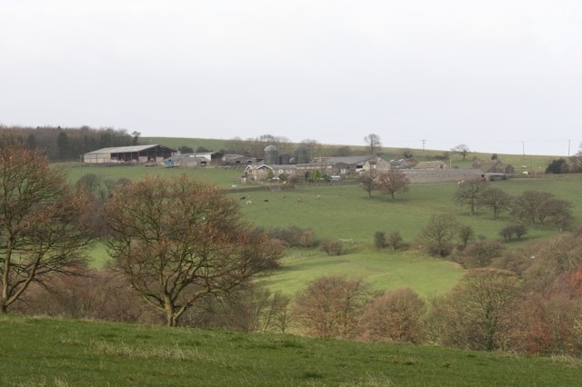 Lower Halstead Farm Taken with a telephoto lens across the valley, the pasture land around the farm buildings can be clearly seen,