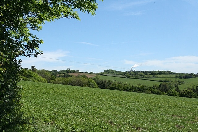 Chittlehampton: above Bray Wood Looking east-north-east with the Norboard factory on the horizon