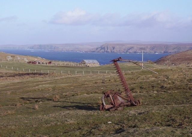 Old mower, Totegan. View east off Strathy Point