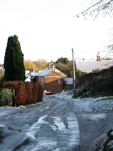 View east along Church Street After a cold night of strong winds and some snowfalls the road is icy.