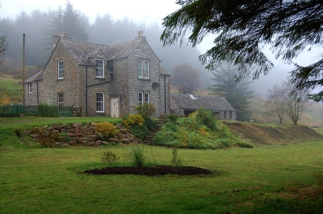 Camster Lodge The mist in the trees is the very edge of a thick haar, that has penetrated about four miles inland to reach here.